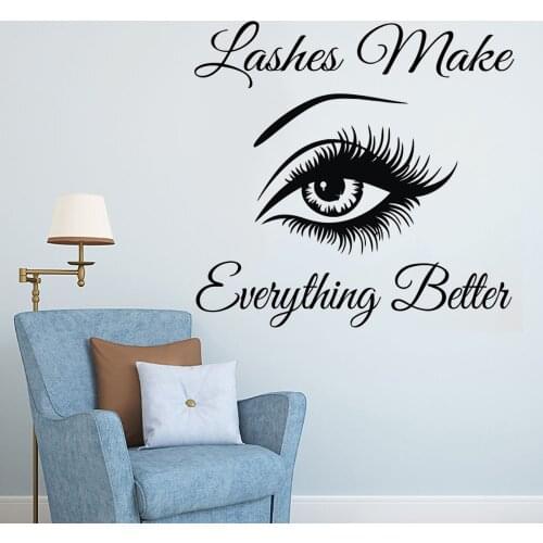 Lashes Make Everything Better Quotes Eyelashes Art Wall Sticker Eyebrows Lashes Vinyl Decal Makeup Decor Lash Window Mural F898