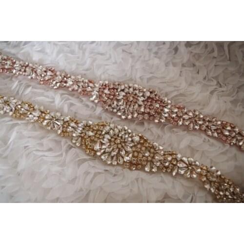Rose Gold Crystal Sash Applique Gold Rhinestone Applique Gold Rhinestone Sash, 2021 New Arrival Best Seller