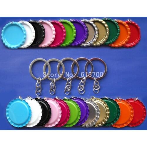Mixed Order 1000 pcs/lot: 500 Pcs Colorful Flattened Bottle caps Bottlecap with Hole + 500 pcs Key chain For Car Keychain