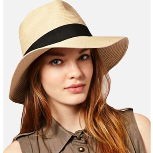 2019 Fashion Summer Women Men Toquilla Straw Sun Hat Elegant Big Wide Brim Panama Hat Queen Fedora Hat Beach Cap