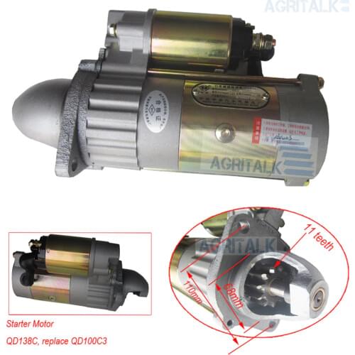 Starter motor QDJ138C (gear reduction,11teeth, 12V, replace QD100C3 ) for Yangdong Y380T Y385T engine including the EPA type