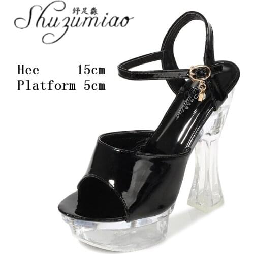 Model Flowers Clear Crystal Slippers Womens Shoes Thick Super High Heel Sandals 15 CM Walking Show Striptease Pole Dance Shoes