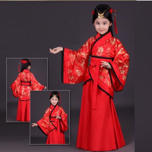 Children traditional ancient chinese silk clothing for girls hanfu dance costumes folk costume kids tang fairy dress kid opera