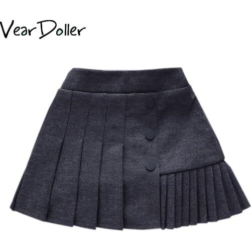 VearDoller 2020 New Childrens Clothing Autumn Winter Girls Skirt Sweet Solid A-line Skirt Button Cute Children Pleated Skirt