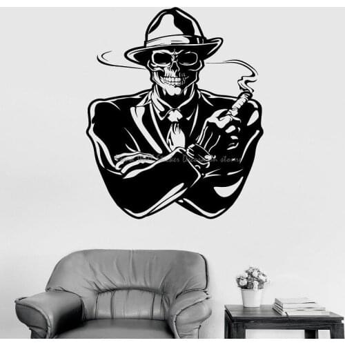 Mafia cigar skull vinyl wall sticker home bedroom living room shop window bar decoration stylish modern decal mural Y10