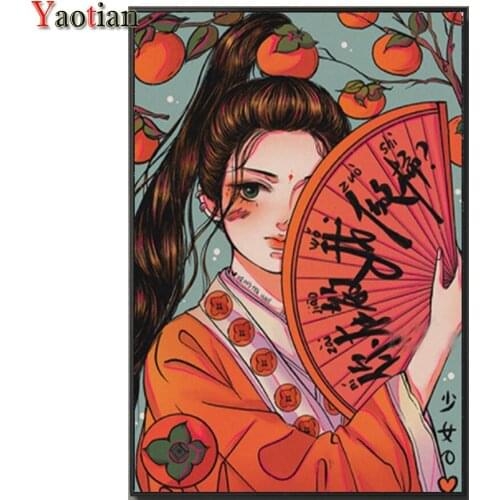 Japanese woman Geisha 5d Diy Diamond Painting Full Square Round Drill Mosaic Picture Rhinestone Diamond Embroidery Cartoon Girl
