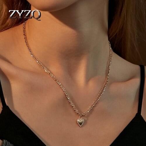 ZYZQ Individuality Double Layer Heart Shap Chains Pendant Necklace for Women Loves Couples Statement Necklace Birthday Gift