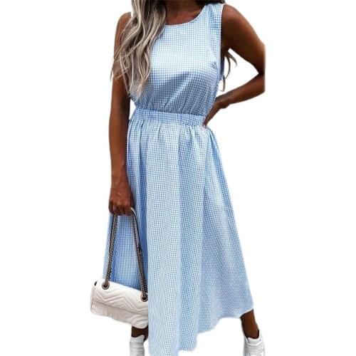 2021 Elegant Women Dress Summer Solid Color Plus Size Sleeveless O-Neck A-Line Breathable Casual Dresses Party