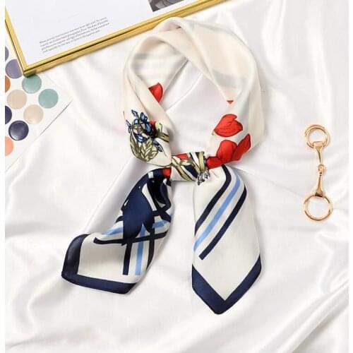 2021 Elegant Flowers Print Square Scarf Women Bandana Hairband Lady Head Wraps Female Shawl Fashion Neckerchief