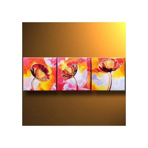 3 piece Hand Painted Oil Painting Poppy In Other Way-Modern Floral Canvas Wall Art-Flower Canvas Wall Pictures for Living Rooms