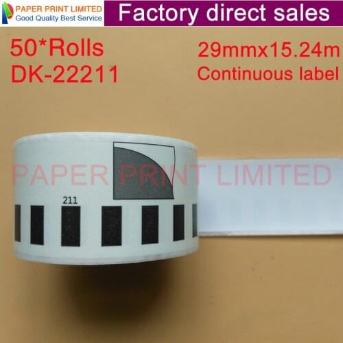 50 Refill Rolls Compatible DK-22211 DK22211 Label 29mm*15.24M Continuous Compatible for Brother Label Printer White Label DK2211