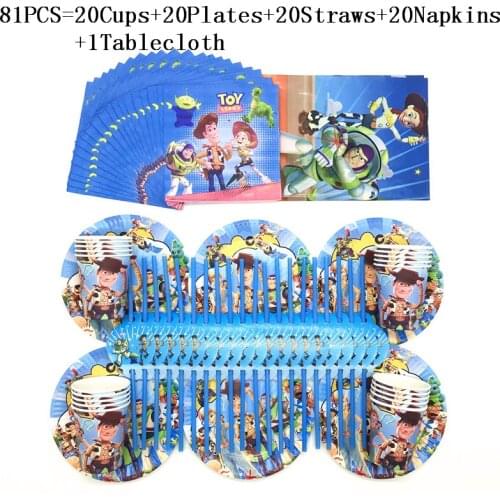51/81Pcs 2019 Hot Toy Story 4 Party Supplies Theme Party Kids First Birthday Party Supplies Plastic Straws Cup Plates Table Set
