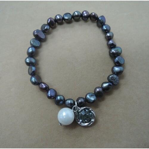 100% nature freshwater pearl bracelet,black pearl bracelet