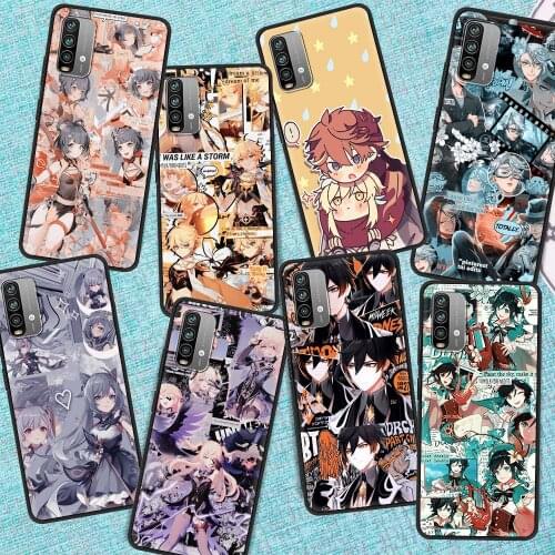 Genshin Impact Case For Xiaomi Redmi Note 9S 8 9 10 8T 9C 9A 8A 7A 7 6A K40 Pro Capas Black Shell Phone Coque SAC