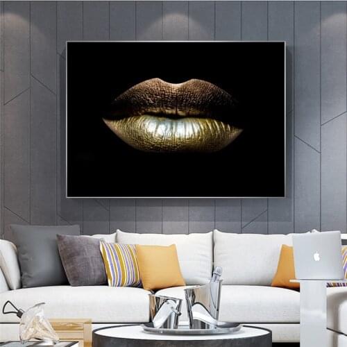 Black Women Sexy Gold Lips Canvas Paintings on Canvas Makeup Girls Posters and Prints Wall Art For Living Room Home Decor