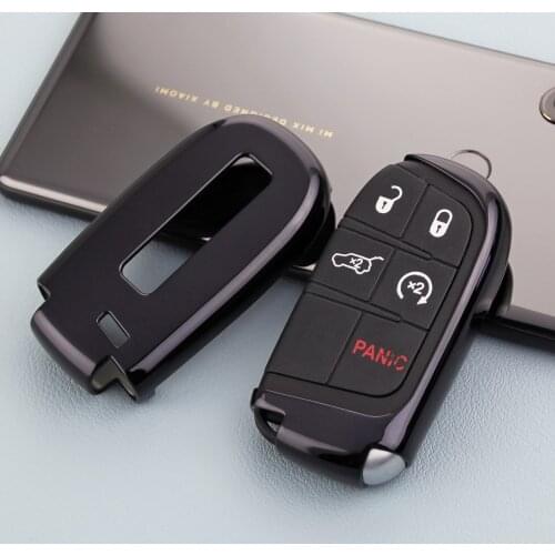 Black Car Key Fob Cover Case Holder For Jeep Grand Cherokee Renegade Compass Dodge Journey Durango Charger Dart Chrysler 200 300