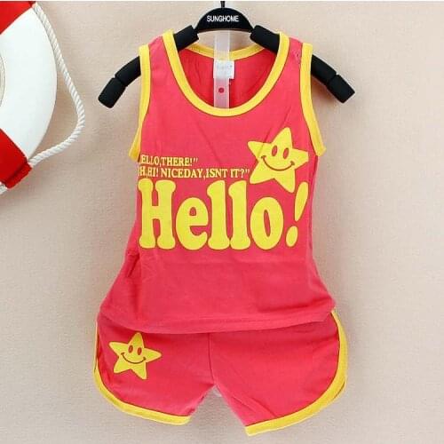 Hello boys or girls childrens clothing baby suit cotton summer kids clothing set vest Tong Kit 0-2 year baby clothes
