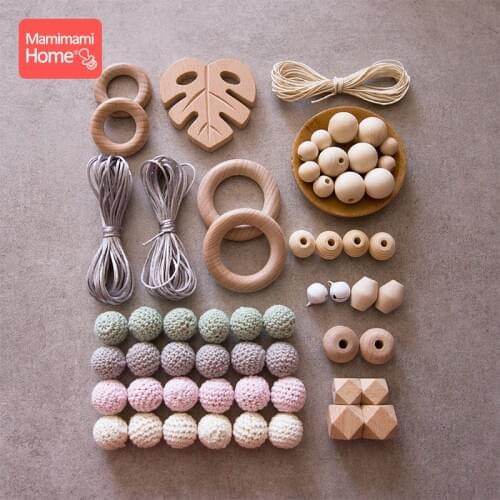 Mamihome 1set Baby Wooden Teether Beech Pacifier Pendant Crochet Beads Diy Nursing Bracelets Rodent Ring BPA Free Teething Toys