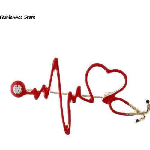 Enamel Love Heart Heartbeat Shape Brooch Collar Badge Pins Jewelry Accessories