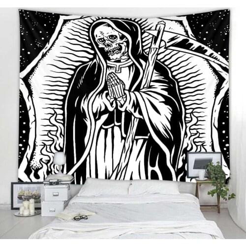 Skull illustration mandala bohemian tapestry art deco blanket curtains hanging at home bedroom living room decoration