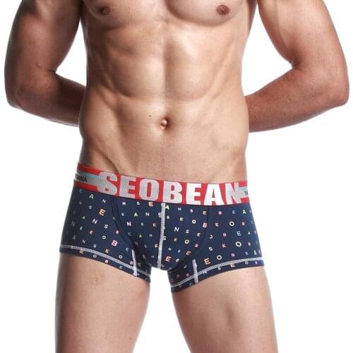 Hot selling!brand SEOBEAN Letters printing gay boxers men cotton underwear Mens boxer shorts U convex comfortable underpants