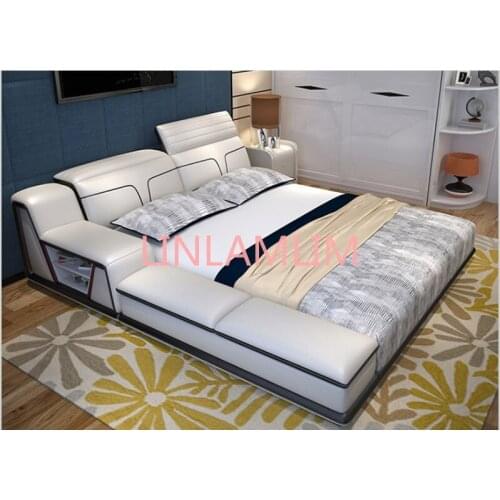 Real Genuine leather bed frame Modern Soft Beds with storage Home Bedroom Furniture cama muebles de dormitorio / camas quarto