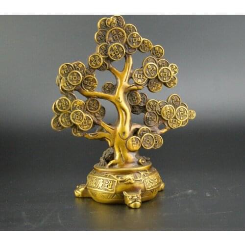 Chinese collection handwork bronze Copper money tree statue