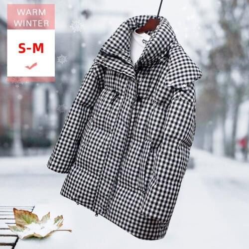New Women Long White Duck Down Jacket Female Thick Loose Zipper Grid Coat With Hood Big Size Windproof Good Quanlity Coat