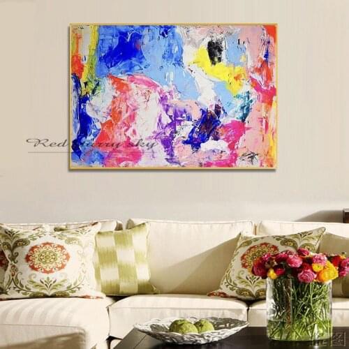 Best art blue purple yellow pink abstract oil painting canvas handmade painting home decoration oil painting artwork