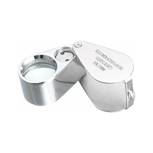 30X Metal Illuminated Jewelry Loop Magnifier Eye Loupe with LED Light