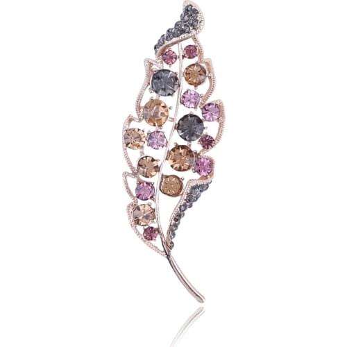 Fashion Wheat Ear Brooch Female Rhinestone Leaf Crystal Brooch Elegant Simple Temperament Sweater Coat Plant Crystal Brooch