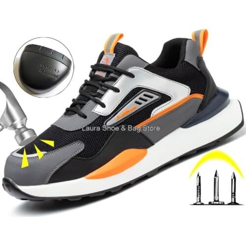 Fashion Men Boots Steel Toe Mesh Breathable Work Shoes Puncture Proof Anti-slip Man Safety Shoes Male Protective Security Boots