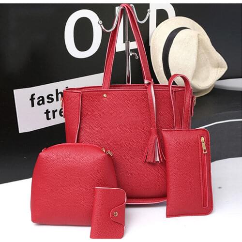 4Pcs/Set Fashion Women Messenger Bags Zipped Tassels Leather Solid Color Handbag Ladies Girls Purse Shoulder Bag SUB Sale