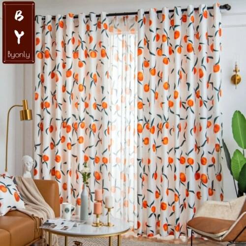 Morandi Nordic Wind Hand-painted Peach Curtain Cloth Pastoral Childrens Room Blackout Curtains for Living Dining Room Bedroom