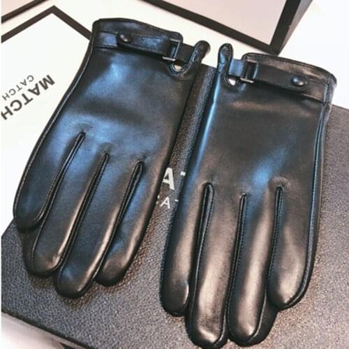 Mens Genuine Leather Gloves Male Soft Goatskin Fashion Casual Driving gloves Warm Winter Touch Screen Black gloves