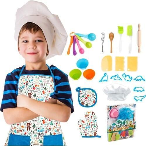26PCS Childrens Baking Utensils Set Cake Cooking Baking Apron Cake Mold Set DIY Play House Tool Set Childrens Kitchen Toys