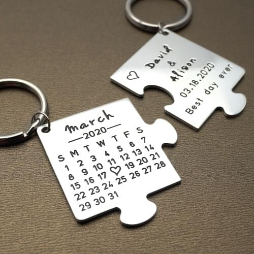 Personalized Keychain Set,Customized Puzzle Piece Key Chain,His and Hers Keychains,Couples Anniversary Gift
