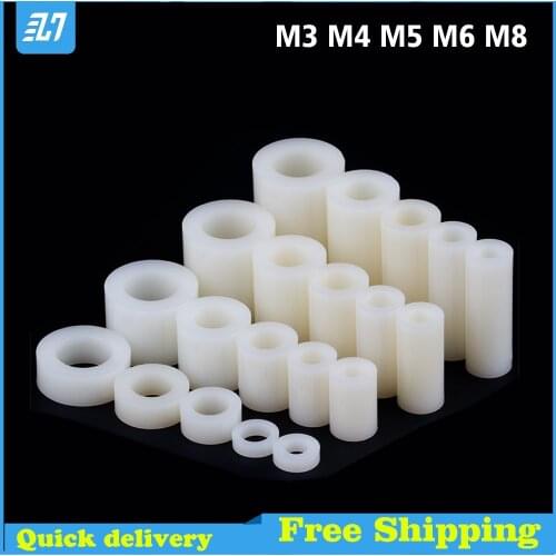 Non-Threaded Round ABS Spacer Hollow Nylon PCB Bolt Standoff Washer White Screw Bolt M3 M4 M5 M6 M8 OD 7 9 11 14mm