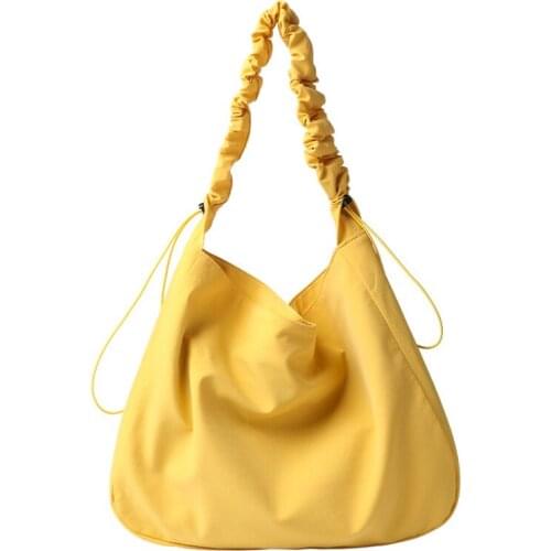 New Korean Large Capacity Canvas Bag Casual Drawstring Solid Single Shoulder Bag Net Red Fashion Pleated Messenger Bag Womens