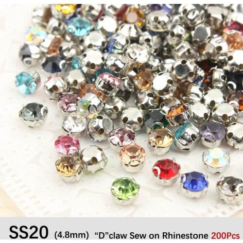 New SS20 D claw Sew on Rhinestone Mix color 200Pcs K-silver claw Rhinestones for Garment ornament free shipping