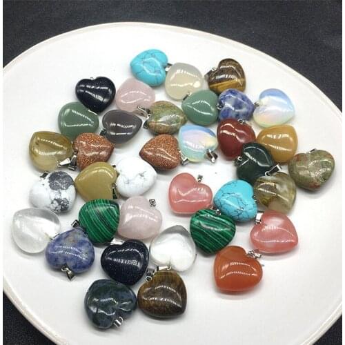 Hot Sale 25mm Love Pendant For Jewelry Making Natural Stone Crystal Agates Pendants Healing Meditation Pendulum 24pcs/lot