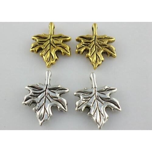 32pcs Tibetan Gold/Silver Maple Leaves Charms Crafts Pendants 13x17mm Jewelry Findings