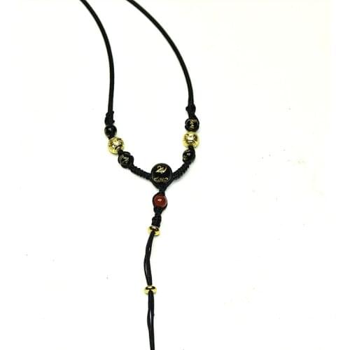 Adjustable Handmade Necklace Necklace Carve Red/Black Agate Plating Gold Combination Woven Pendant Necklace Rope