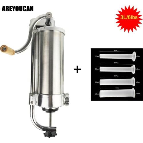 6lbs/3L Stainless Steel Sausage Maker Manual Sausage Stuffer Machine Making Filling Vertical Sausage Filler Meat Processor