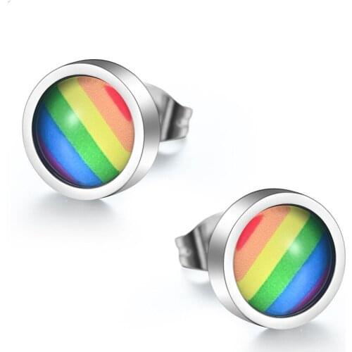 Colorful Rainbow Stud Earrings Stainless Steel Lesbian Pride Ears for Woman Men Fashion Punk Jewelry