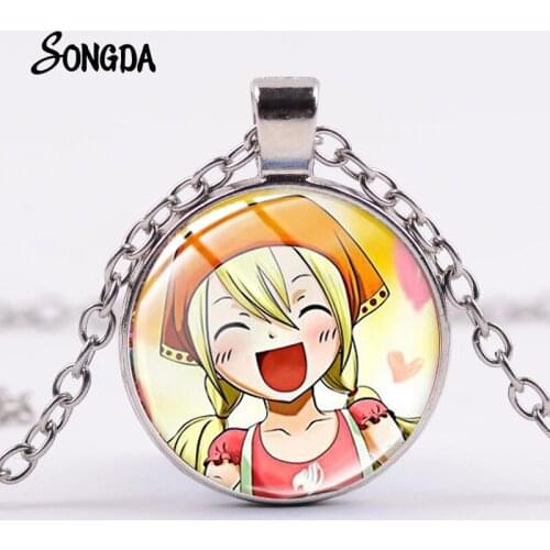Super Cute Fairy Tail Figure Necklace Handmade Glass Gem Pendant Fashion Cartoon Cosplay Jewelry for Friends Anime Gifts