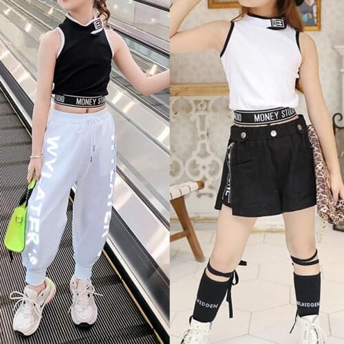 Hip-Hop Kids Dance Girls Clothes Outfits Vest Tops Pants Cargo Sweatpants Modern Baby Teens 9 10 11 12 13 Years Girls Streetwear