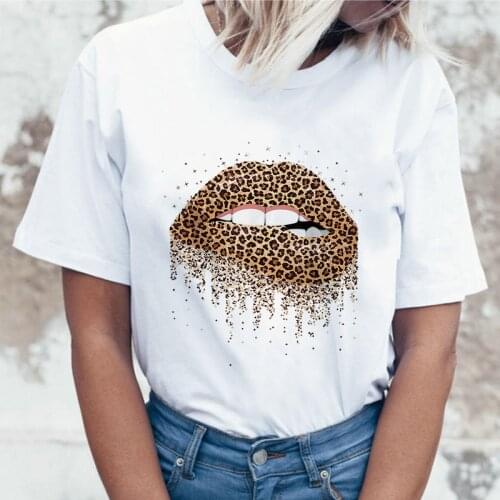 2020 Lips Leopard Graphic T Shirts Women Summer Short Sleeves T-shirt Harajuku O-neck Top Tees Female Graphic TShirts