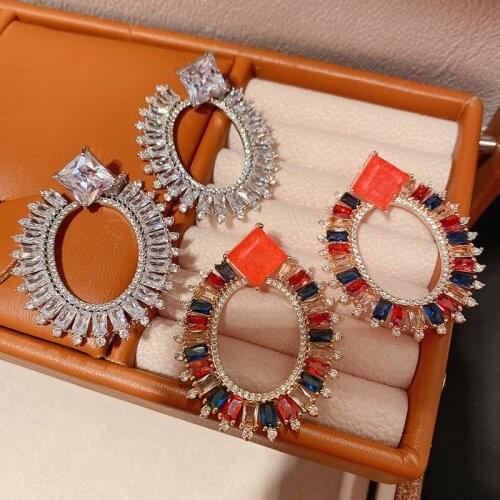 Colorful Zircon Big Circle Earring Cubic Crystal AAA Zircon For Women Luxury Series Sexy Trendy Silvery Jewelry Wedding Party