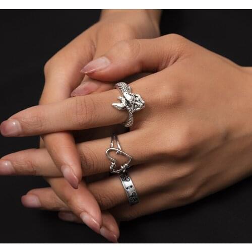 Origin Summer Unique Design Mermaid Love Heart Ring for Women Butterfly Hollow Out Metallic Open Index Finger Ring Jewelry